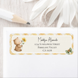 Boho Sunflower Brown Bear Return Address