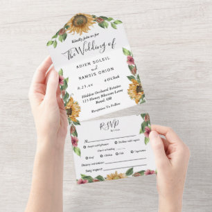 Boho Sunflower Complete RSVP Wedding All In One Invitation