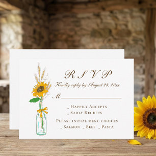 Boho Sunflower Country Yellow Floral Wedding RSVP Card