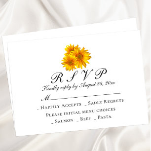 Boho Sunflower Country Yellow Floral Wedding RSVP Card
