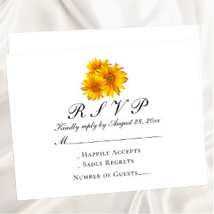 Boho Sunflower Country Yellow Floral Wedding RSVP Card
