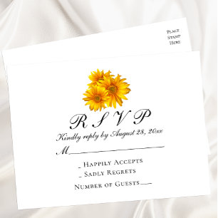 Boho Sunflower Country Yellow Floral Wedding RSVP Invitation Postcard