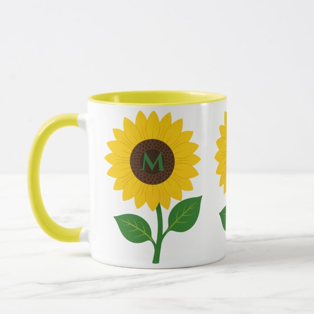 Boho Sunflower Custom Initials Gift Mug (Left)