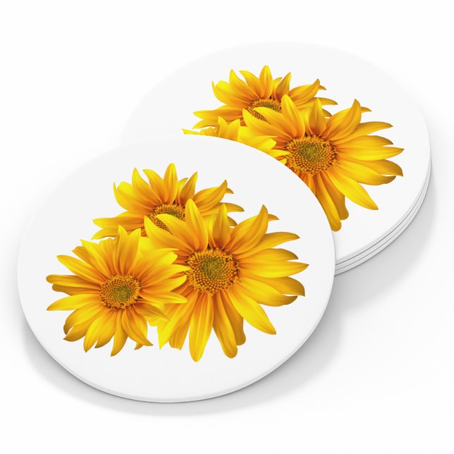 Boho Sunflower Elegant Wedding Yellow Floral Round Paper Coaster (Creator Uploaded)