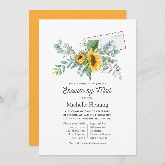 Boho Sunflower Eucalyptus Bridal Shower by Mail Invitation (Front/Back)