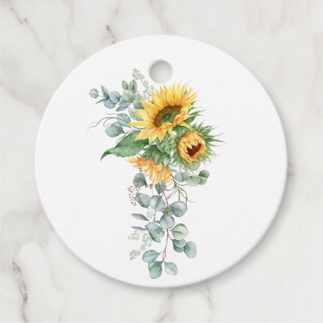 Boho Sunflower Eucalyptus Favour Tags (Front)