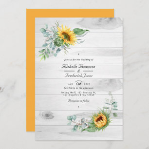 Boho Sunflower Eucalyptus QR Code RSVP Wedding Invitation