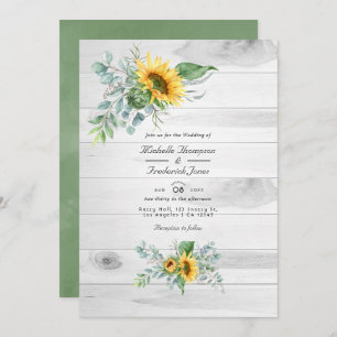 Boho Sunflower Eucalyptus Rustic Country Wedding Invitation