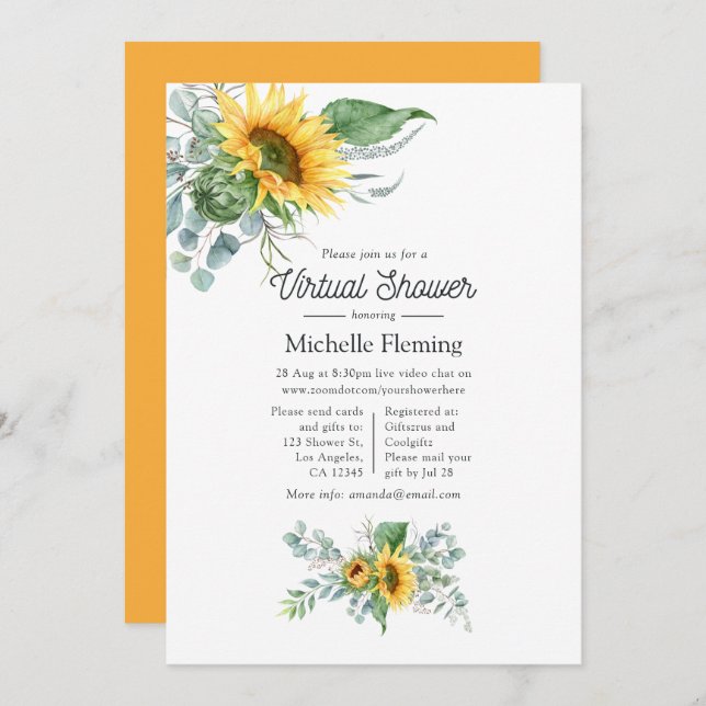 Boho Sunflower Eucalyptus Virtual Baby Shower Invitation (Front/Back)