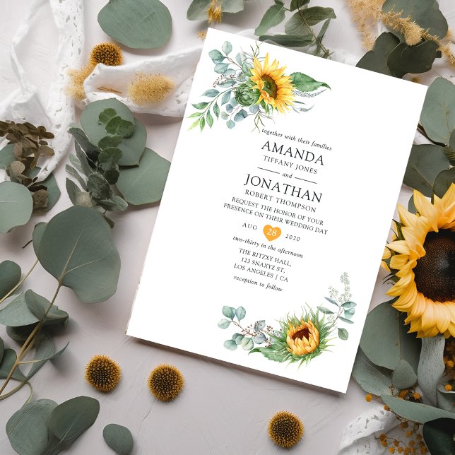 Boho Sunflower Eucalyptus Wedding Invitation (Creator Uploaded)