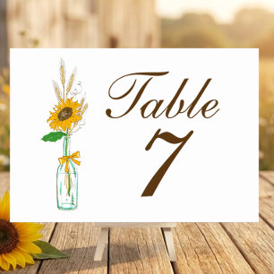 Boho Sunflower Fall Country Yellow Floral Wedding  Table Number