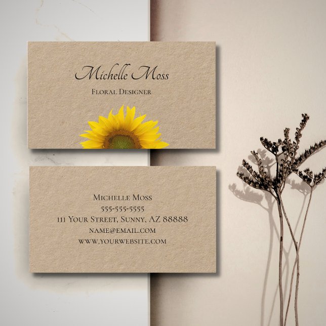 Boho Sunflower Floral Botanical Rustic Kraft Paper Business Card (Creator Uploaded)