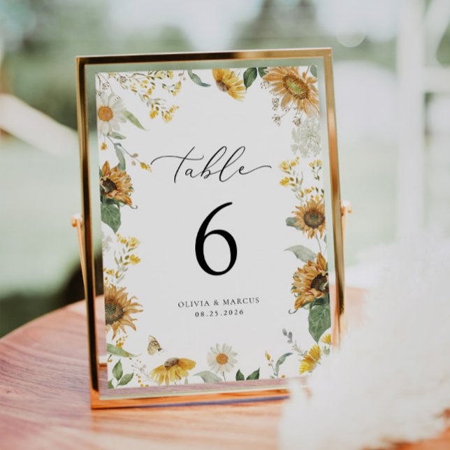 Boho Sunflower Floral Elegant Wedding Table Number (Creator Uploaded)