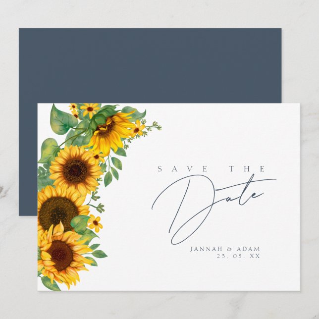 Boho Sunflower Floral Wedding Save the Date (Front/Back)