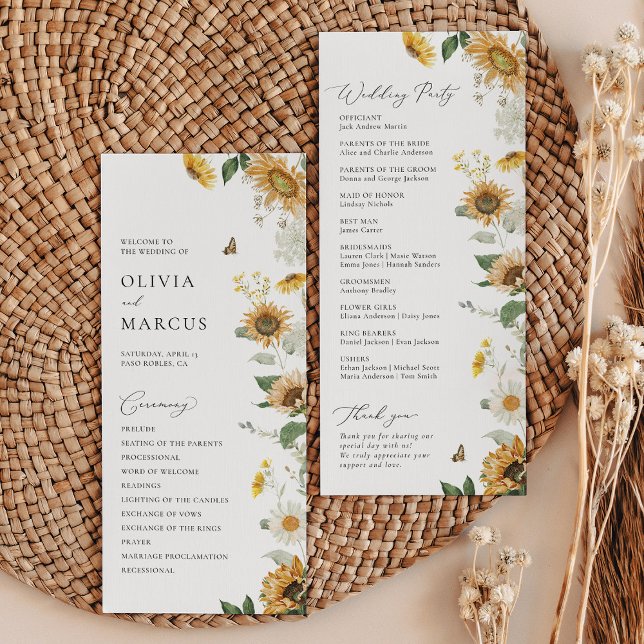 Boho Sunflower Golden Rays Floral Elegant Wedding Programme (Creator Uploaded)