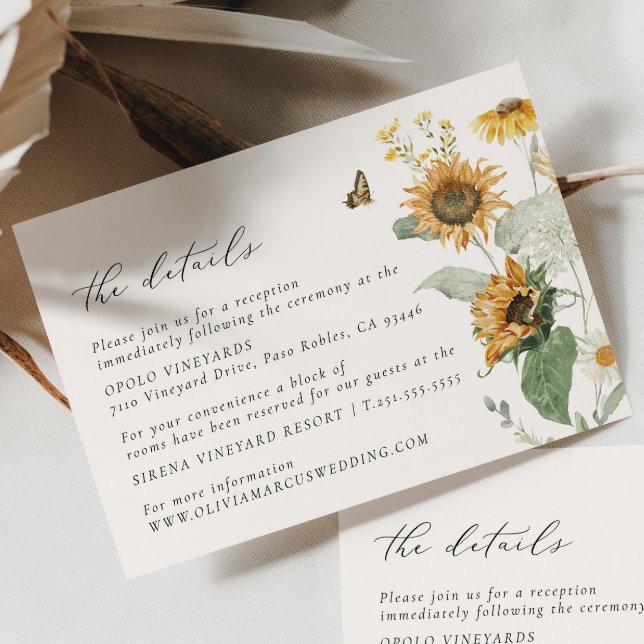 Boho Sunflower Golden Rays Floral Wedding Details Enclosure Card (Creator Uploaded)