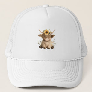 Boho Sunflower Highland Cow Trucker Hat