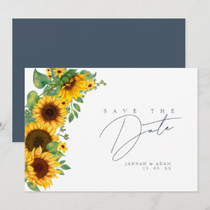 Boho Sunflower Monogram Slate Blue Wedding Save The Date