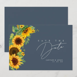 Boho Sunflower Monogram Slate Blue Wedding Save The Date