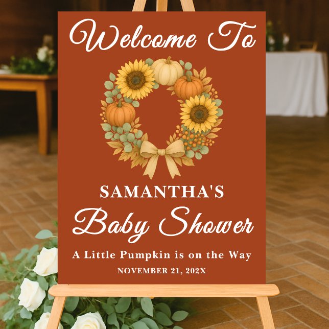 Boho Sunflower Pumpkin Wreath Fall Baby Shower Acrylic Sign (Creator Uploaded)