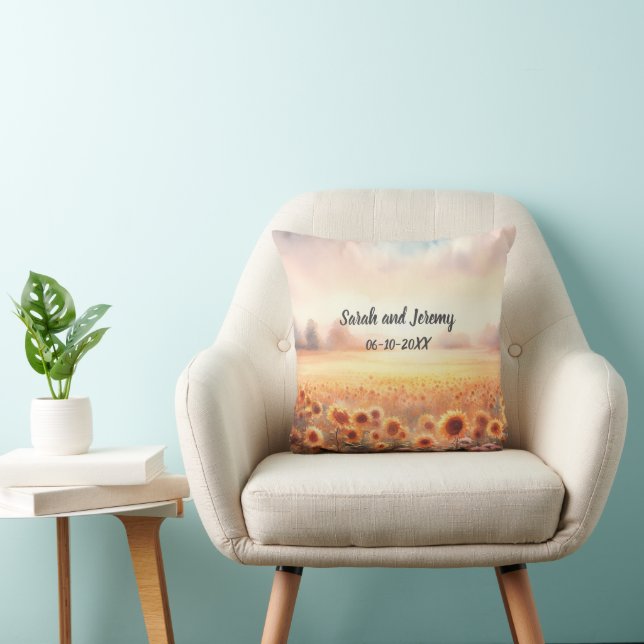 Boho Sunflower Rustic Watercolor Country Wedding  Cushion (Chair)