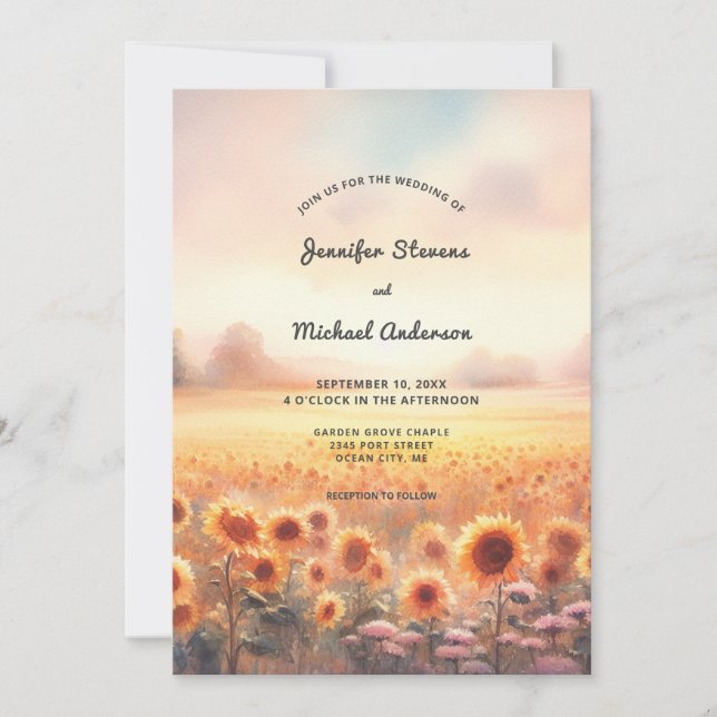 Boho Sunflower Rustic Watercolor Country Wedding I Invitation (Front)