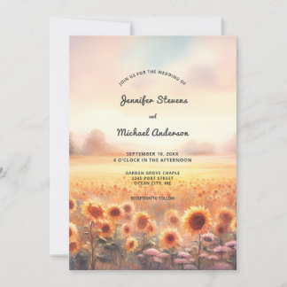 Boho Sunflower Rustic Watercolor Country Wedding I Invitation