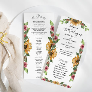 Boho Sunflower Rustic Wedding Bridal Party Flat Programme