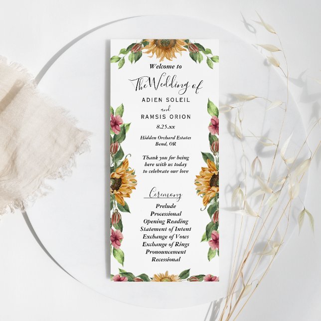 Boho Sunflower Rustic Wildflower Wedding Flat Programme (Creator Uploaded)