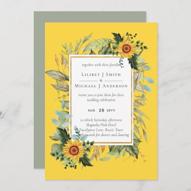 Boho Sunflower Sage Greenery Wedding (Front/Back)