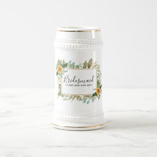 Boho Sunflower Sage Greenery Wedding Beer Stein