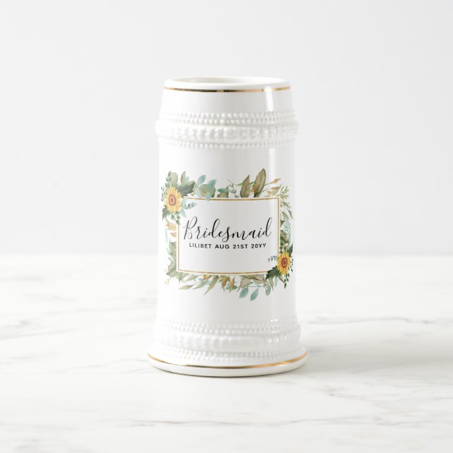 Boho Sunflower Sage Greenery Wedding Beer Stein (Center)
