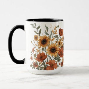 Boho Sunflower & Tribal Pattern Mug – Warm Earthy