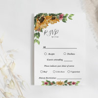 Boho Sunflower Wedding Menu Choice RSVP Card