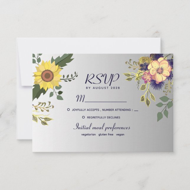 Boho Sunflower Wedding RSVP Card (Front)