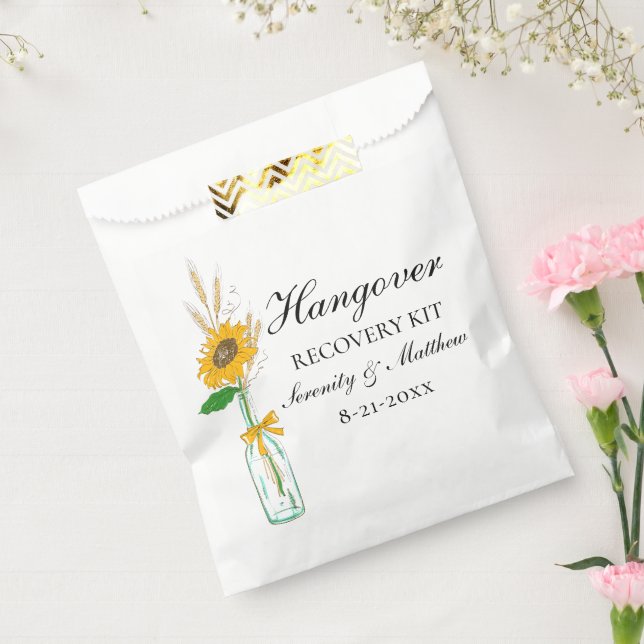 Boho Sunflower Yellow Floral Wedding Hangover Kit Favour Bags (Sealed)
