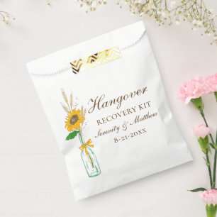 Boho Sunflower Yellow Floral Wedding Hangover Kit Favour Bags