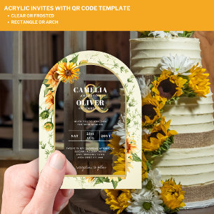 Boho Sunflowers Acrylic Clear Modern Rustic Acrylic Invitations