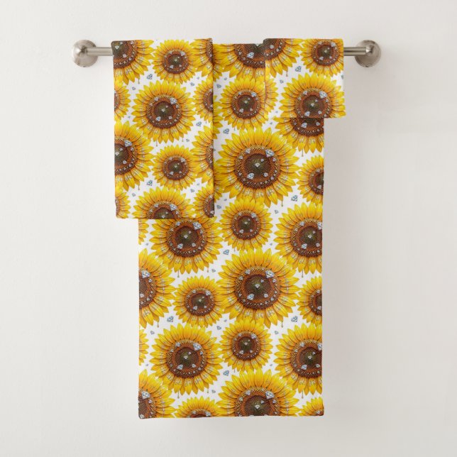 Boho Sunflowers and Diamonds Towel Set (Insitu)