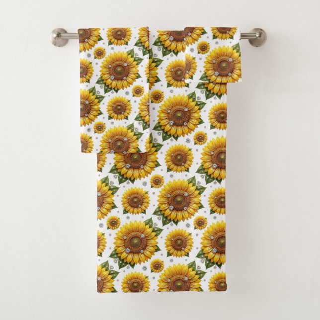 Boho Sunflowers and Diamonds Towel Set (Insitu)