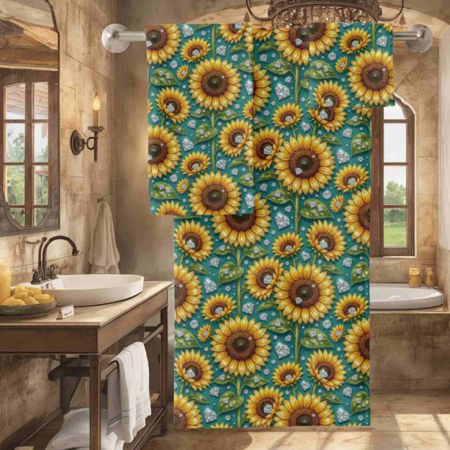 Boho Sunflowers and Diamonds Towel Set (Creator Uploaded)