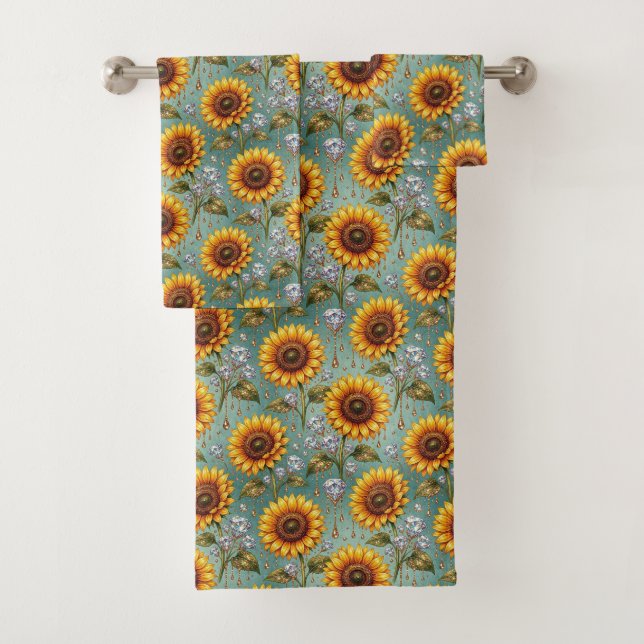 Boho Sunflowers and Diamonds Towel Set (Insitu)