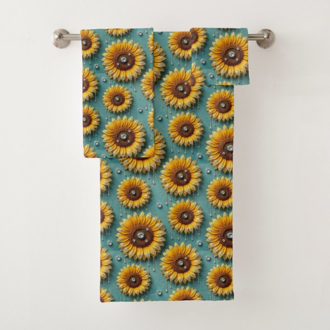 Boho Sunflowers and Diamonds Towel Set (Insitu)