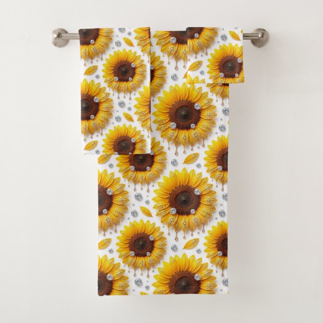 Boho Sunflowers and Diamonds Towel Set (Insitu)