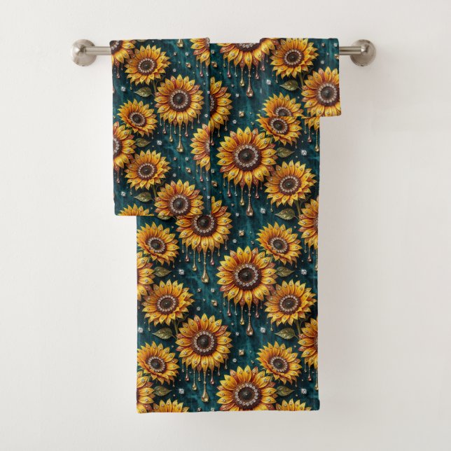 Boho Sunflowers and Diamonds Towel Set (Insitu)
