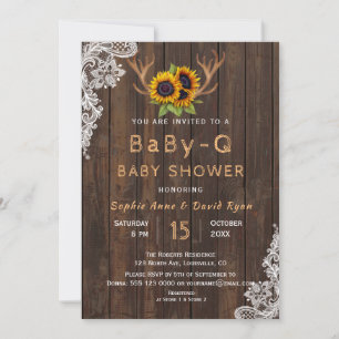 Boho Sunflowers Antlers BaBy-Q Baby Shower Invitation