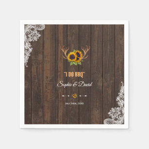 Boho Sunflowers Antlers Wood Lace I Do BBQ Napkin