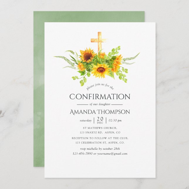 Boho Sunflowers Confirmation Invitation (Front/Back)