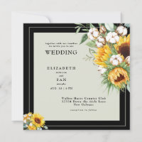 Boho Sunflowers & Cotton Square Black Wedding