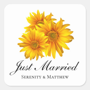 Boho Sunflowers Country Wedding Just Married Square Sticker